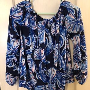 Lilly Pulitzer silk top off the shoulder